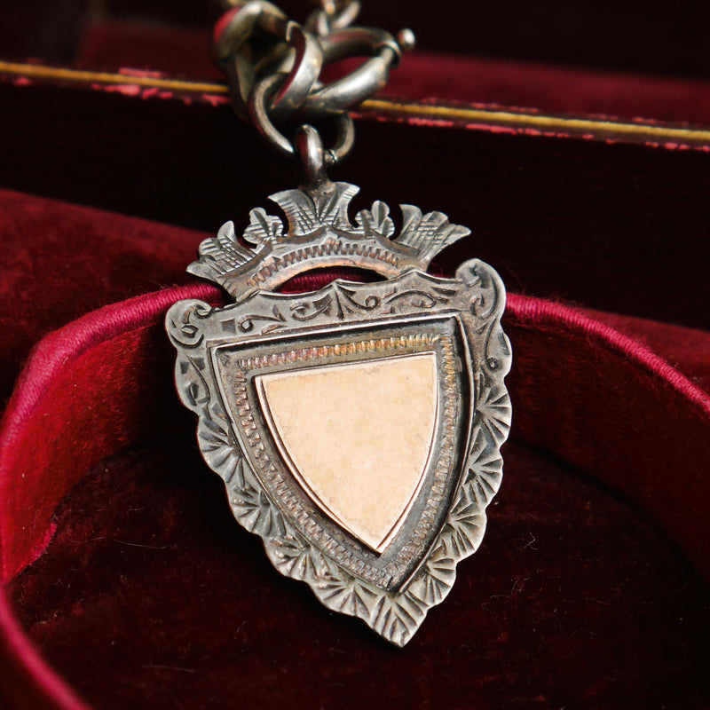 Vintage Silver & 9CT Gold Shield Fob, Ready to Engrave