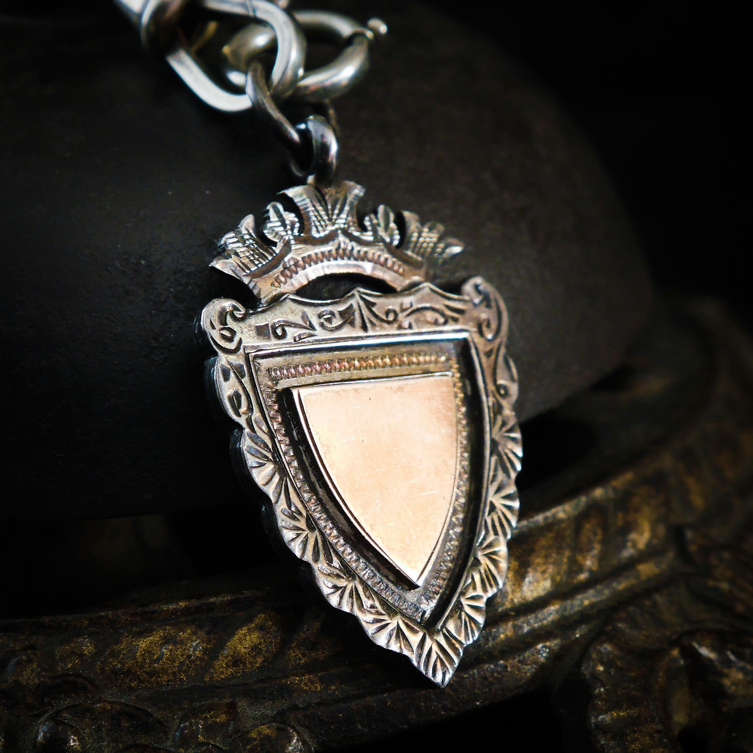 Vintage Silver & 9CT Gold Shield Fob, Ready to Engrave – Fetheray