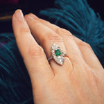 Edwardian Emerald and Diamond Navette Cluster Ring