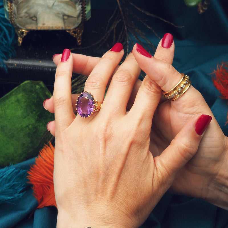 Vintage Marquise Cocktail Ring, Purple Glass, Adjustable Size - 1960s | eBay