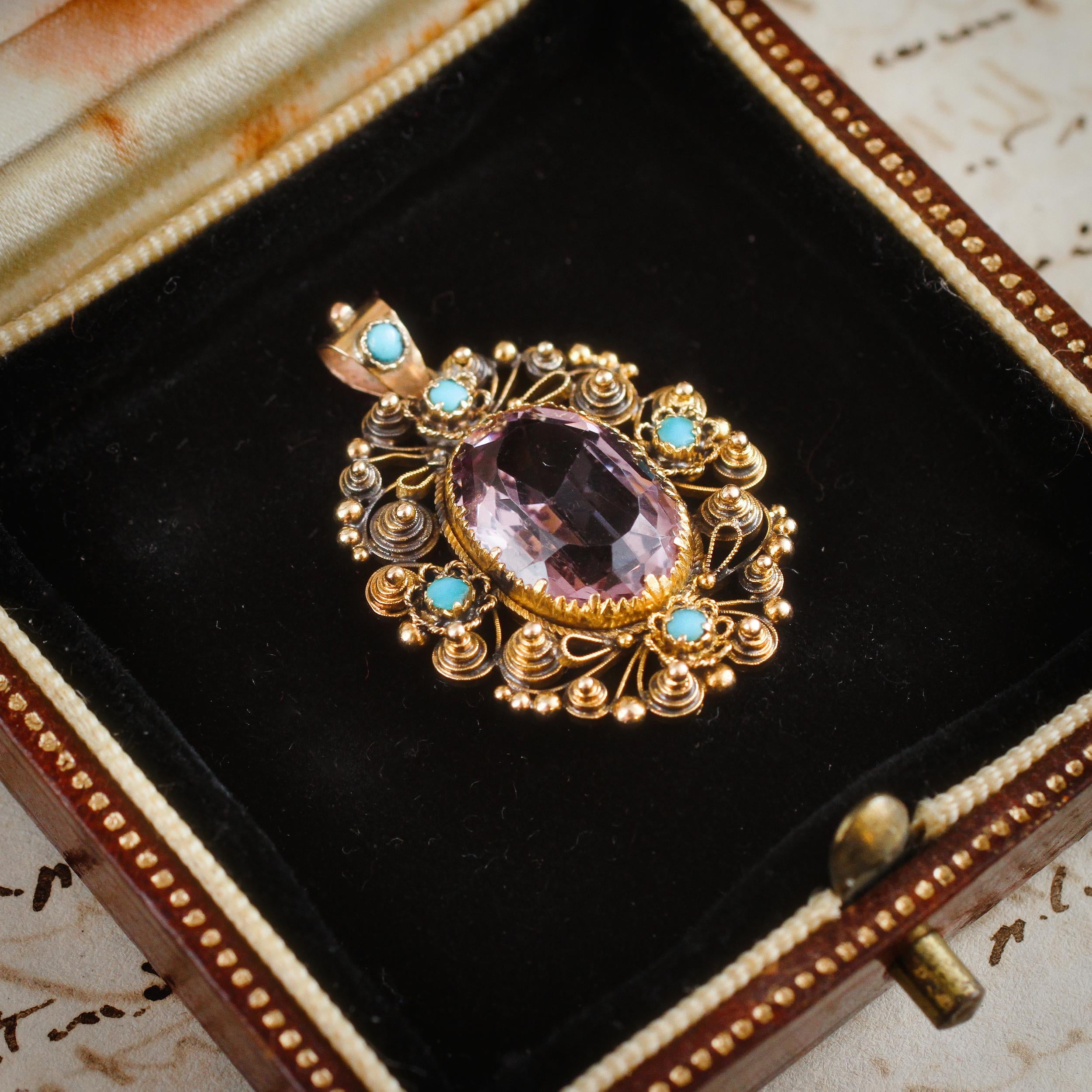 Antique Georgian Cannetille Amethyst & Turquoise Pendant – Fetheray