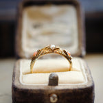 Rare Precious Date 1875 Etruscan Revival Coral & Pearl Ring