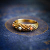 Rare Precious Date 1875 Etruscan Revival Coral & Pearl Ring