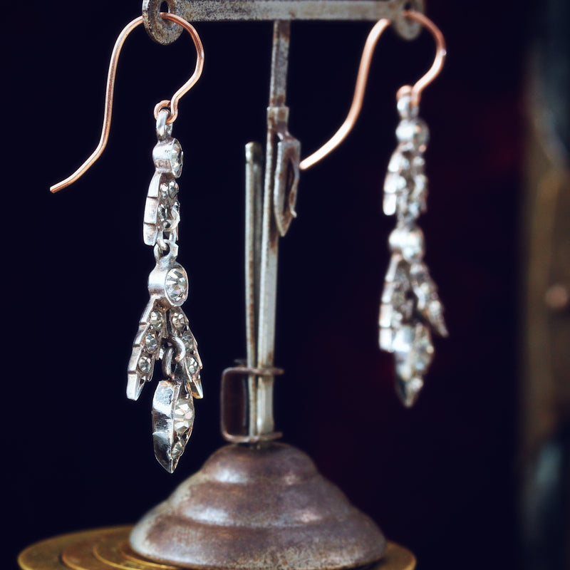Antique Victorian Paste and Silver Drop Earrings
