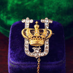 Antique Crowned Diamond Initial Brooch