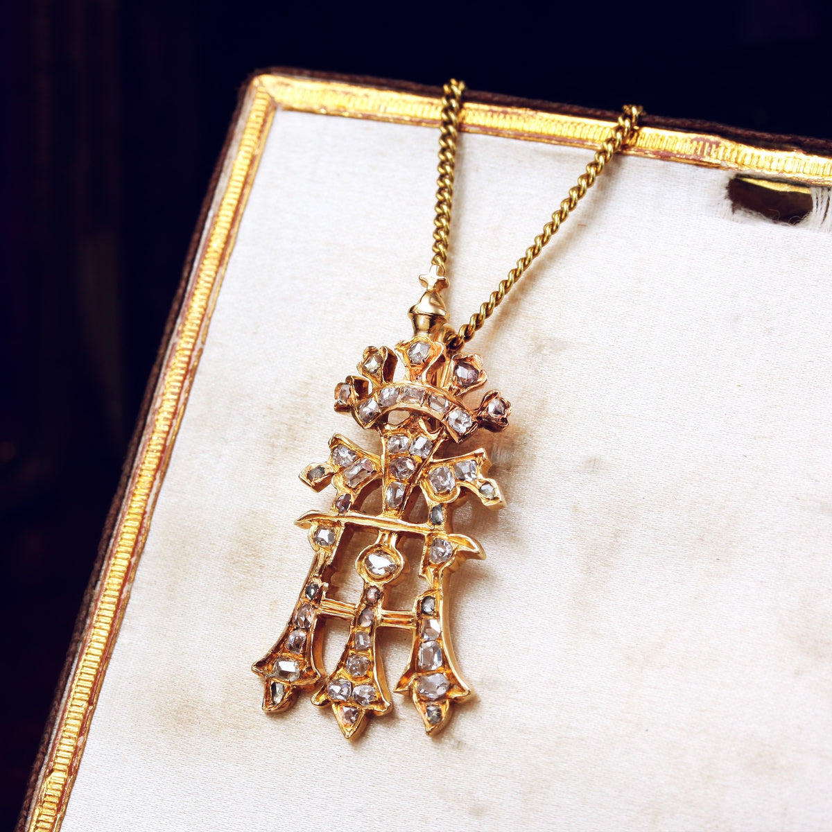 An Antique Diamond Initial A Pendant with Cross and Coronet