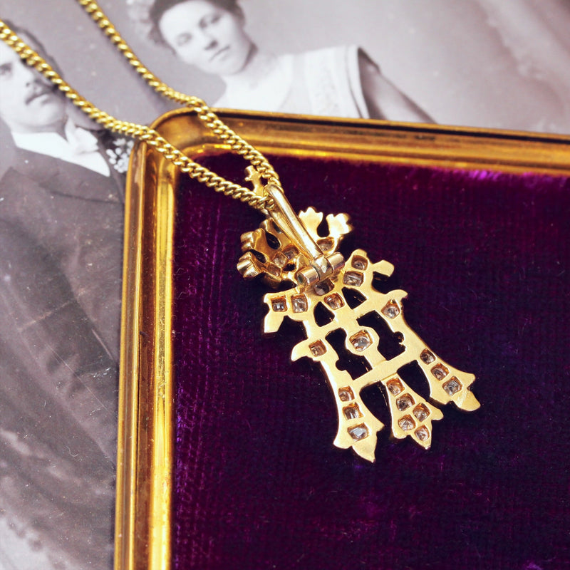 An Antique Diamond Initial 'A' Pendant with Cross & Coronet