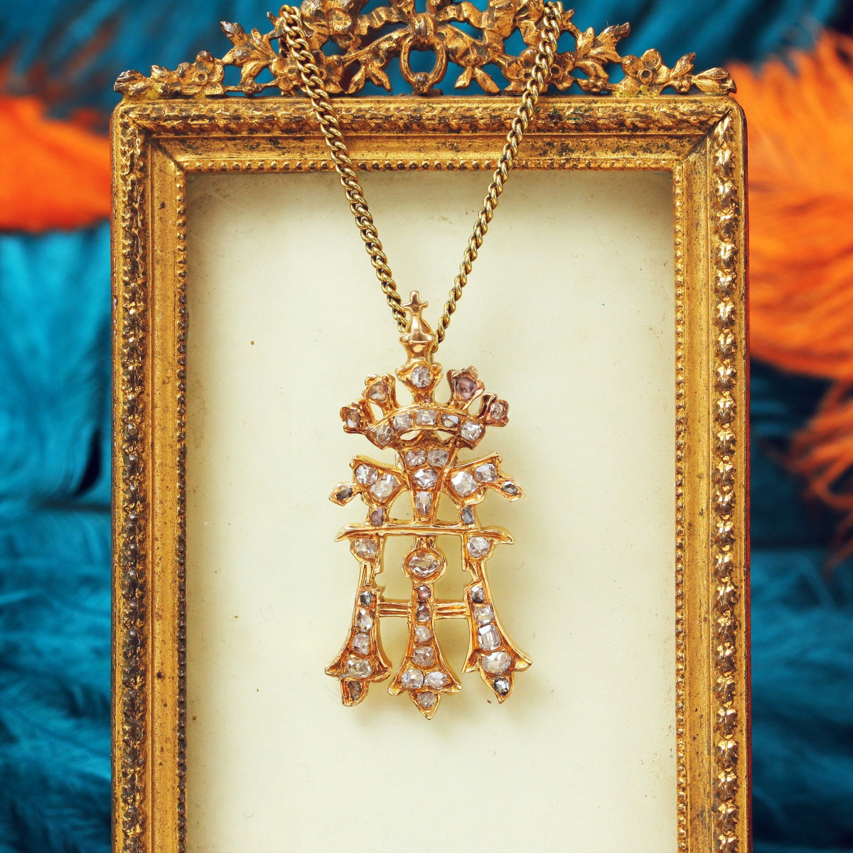 An Antique Diamond Initial A Pendant with Cross and Coronet
