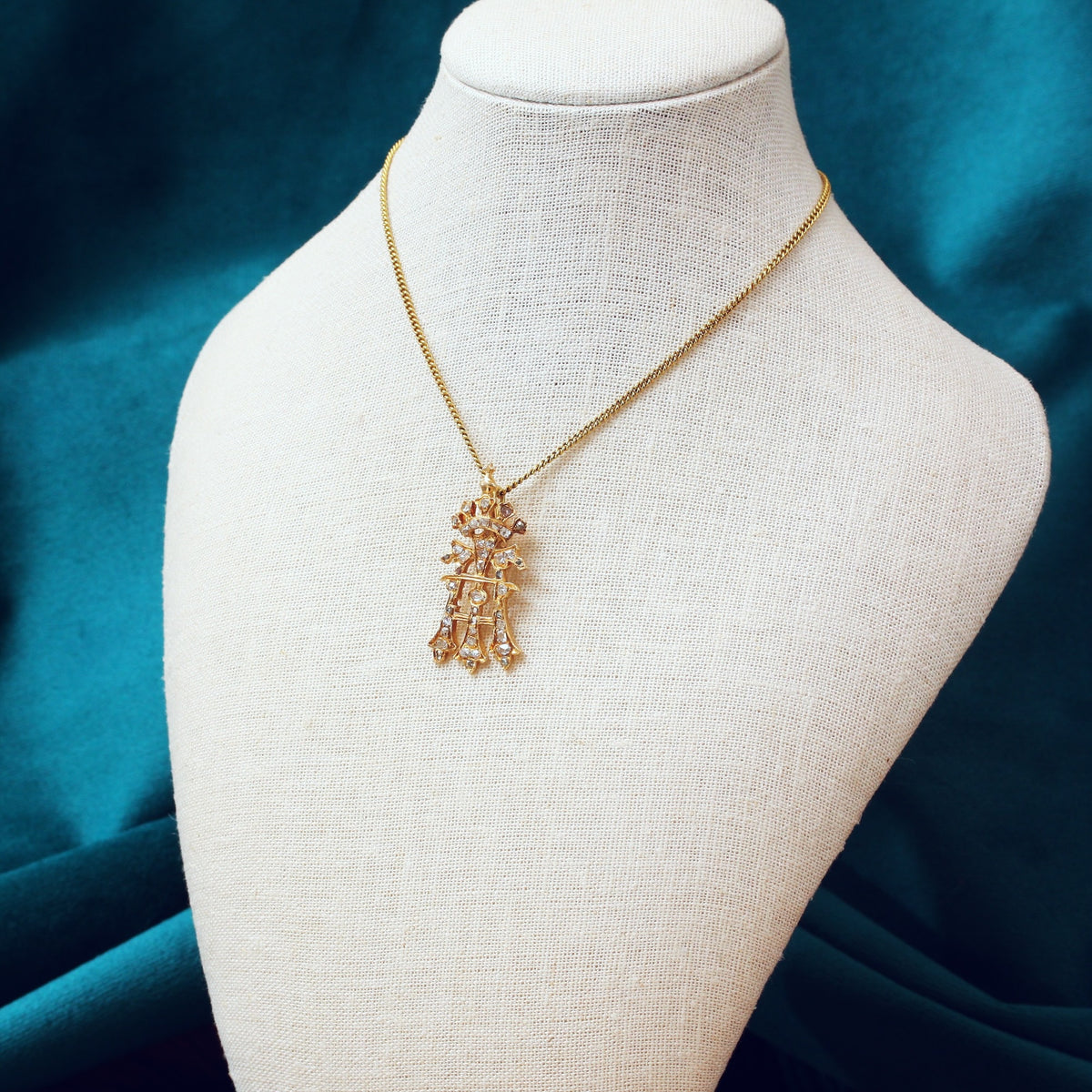 An Antique Diamond Initial A Pendant with Cross and Coronet