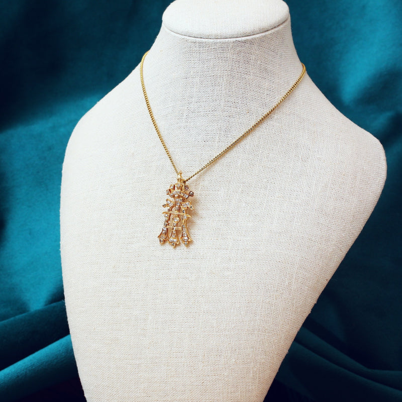 An Antique Diamond Initial A Pendant with Cross and Coronet
