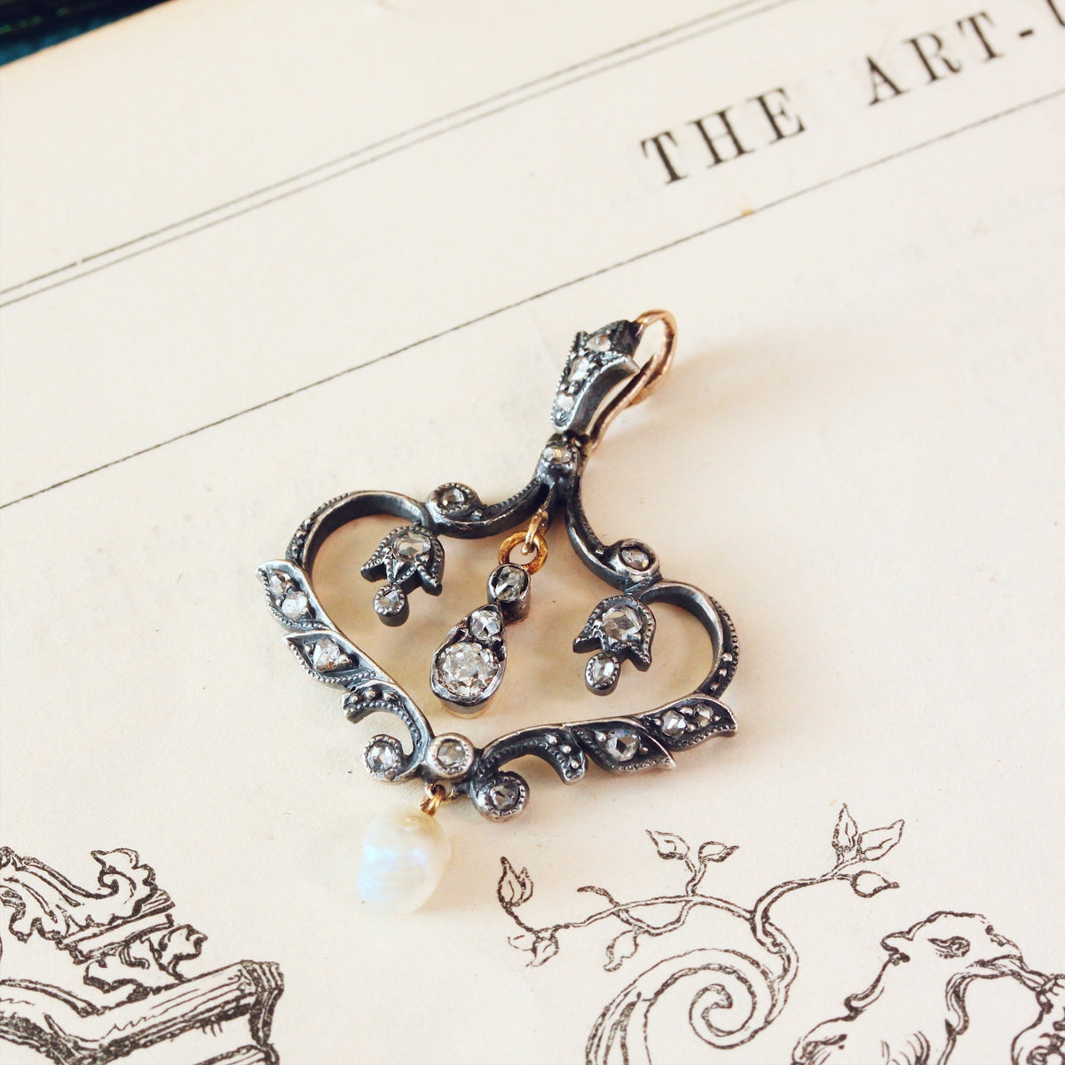 Victorian Diamond & Wild Pearl Lavaliere Pendant