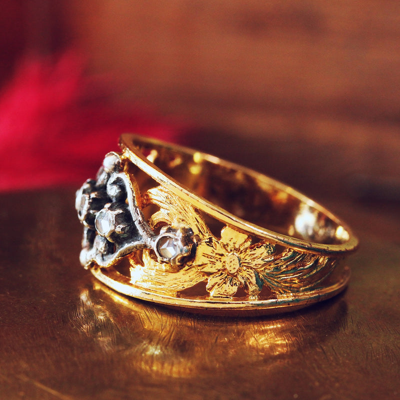 Elaborate Georgian Style Portuguese Rose Cut Diamond Band Ring