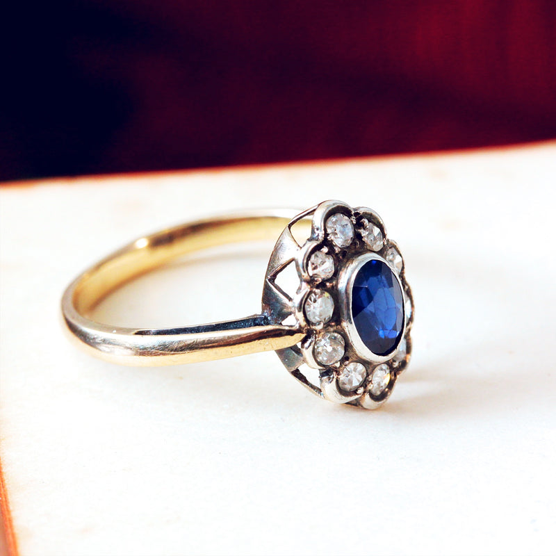 Vintage Sapphire & Diamond Flower Cluster Ring