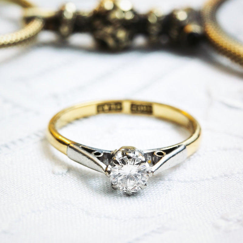 Glittering Sensation! Vintage Brilliant Cut Diamond Solitaire Ring