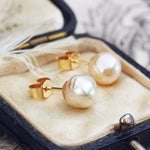 Vintage Freshwater Pearl Stud Earrings on 9ct Gold