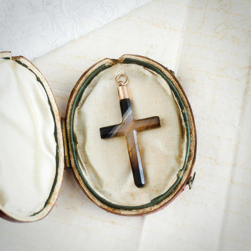 Victorian Scottish Banded Agate Cross Pendant