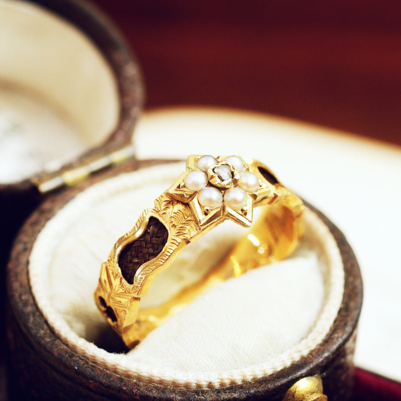 Dearly Preserved Date 1876 Hair Mourning Ring