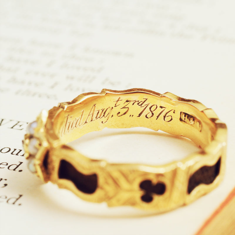 Dearly Preserved Date 1876 Hair Mourning Ring