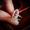 Nicely Nostalgic Antique Navette Ruby and Diamond Ring