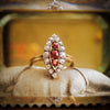 Nicely Nostalgic Antique Navette Ruby and Diamond Ring