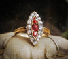 Nicely Nostalgic Antique Navette Ruby and Diamond Ring
