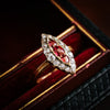 Nicely Nostalgic Antique Navette Ruby and Diamond Ring