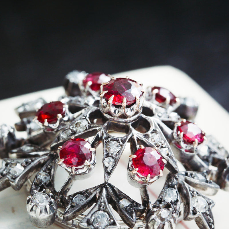 Ravishing Antique Victorian Ruby & Diamond Star