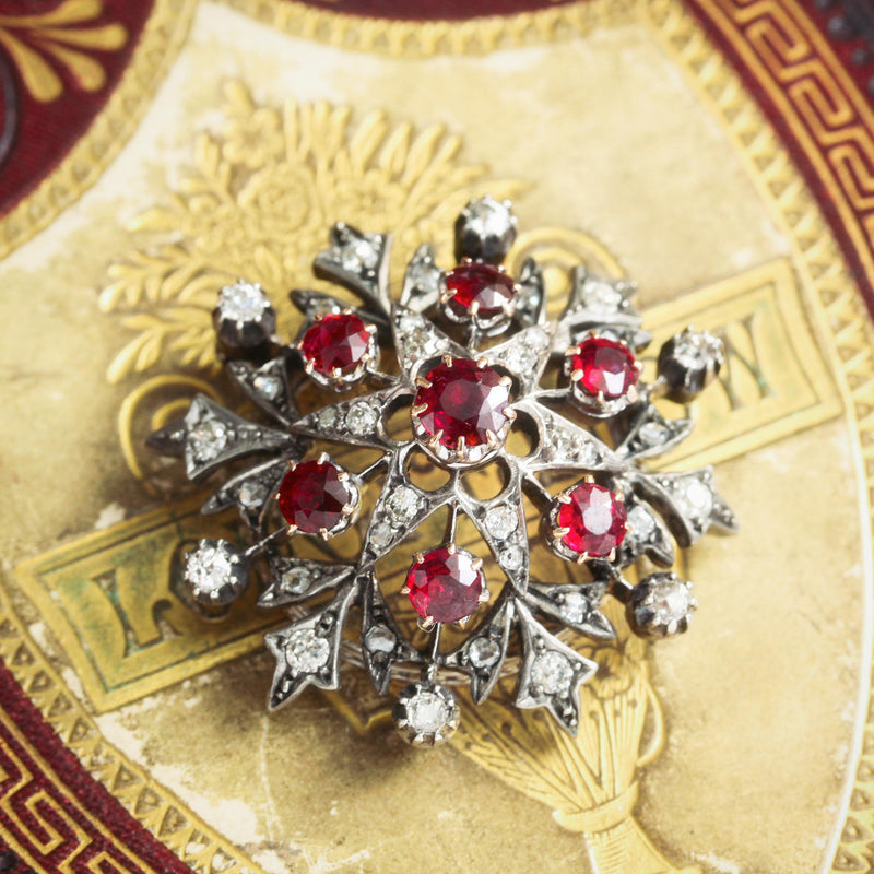 Ravishing Antique Victorian Ruby & Diamond Star