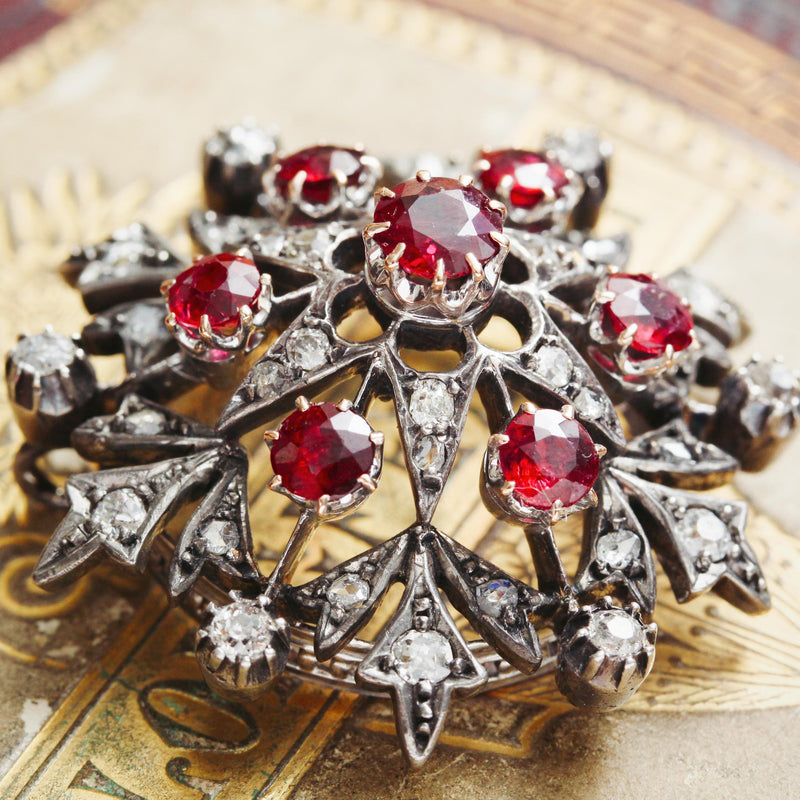 Ravishing Antique Victorian Ruby & Diamond Star