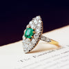 Edwardian Emerald and Diamond Navette Cluster Ring
