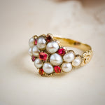 Antique Georgian Ruby & Natural Pearl Cluster Ring