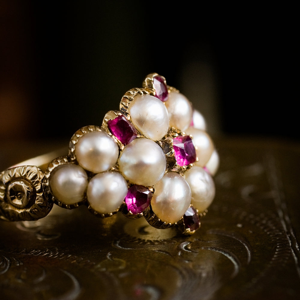 Thou Dost Enthrall Me! Antique Georgian Ruby & Natural Pearl Cluster R ...
