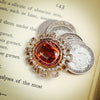 Extraordinary Pristine Antique Edwardian Hessonite Garnet, Ruby and Diamond Brooch