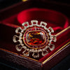 Extraordinary Pristine Antique Edwardian Hessonite Garnet, Ruby and Diamond Brooch