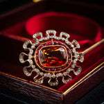 Extraordinary Pristine Antique Edwardian Hessonite Garnet, Ruby and Diamond Brooch