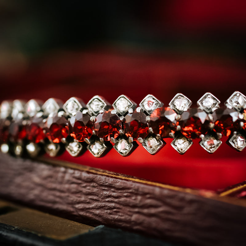 Antique Victorian Hessonite Garnet and Rose-cut Diamond Bangle Bracelet