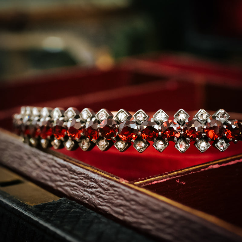 Antique Victorian Hessonite Garnet and Rose-cut Diamond Bangle Bracelet