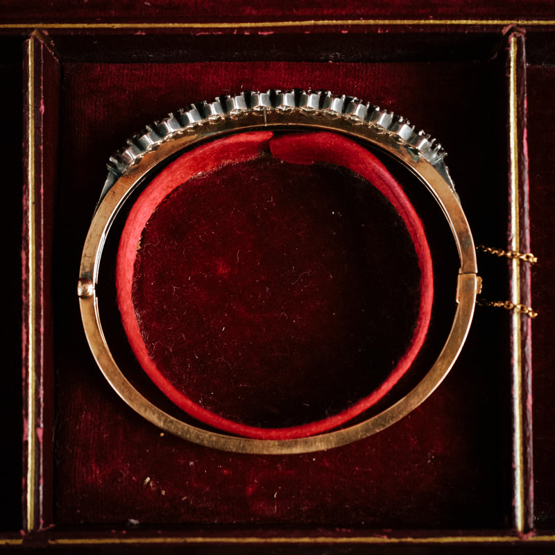 Antique Date 1895 Hessonite Garnet and Rose-cut Diamond Bangle Bracelet