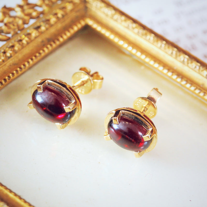 Garnet Cabochon Stud Earrings