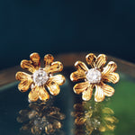 Vintage 18ct Gold Diamond Florette Earrings