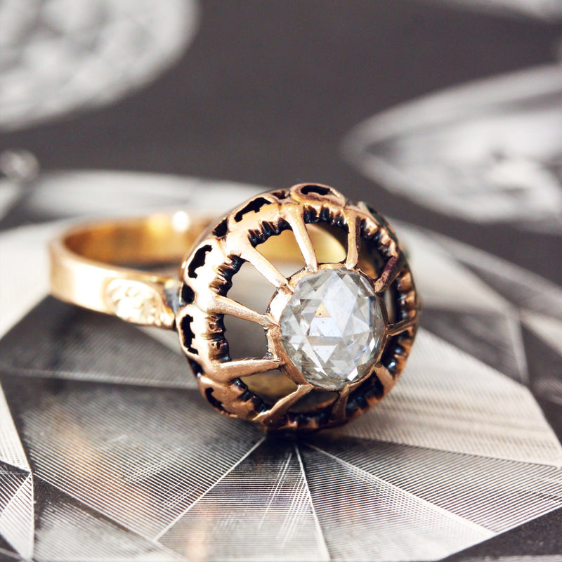 Unusual Merovingian Style Rose-Cut Diamond Ring