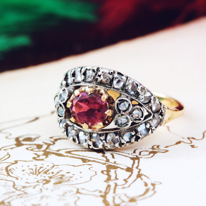 Vintage Blush Tourmaline & Rose Cut Diamond Ring