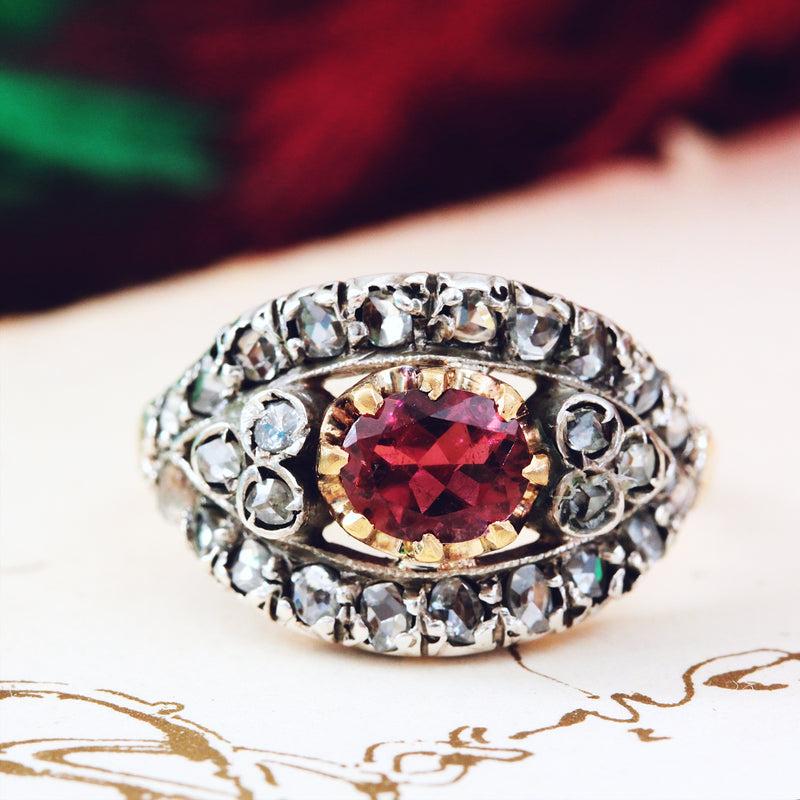 Vintage Blush Tourmaline & Rose Cut Diamond Ring