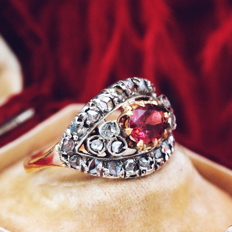 A Romantic Vintage Blush Tourmaline & Rose Cut Diamond Ring
