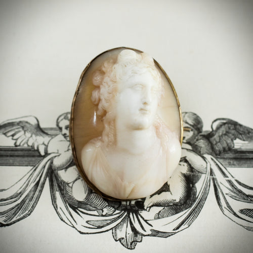 Unusual Antique High Profile Ariadne Roman Goddess Shell Cameo