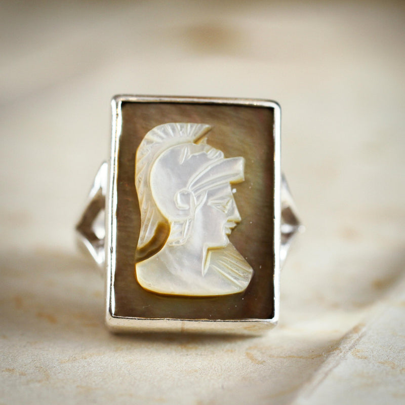 Statement Hand Carved Centurion Shell Cameo Ring