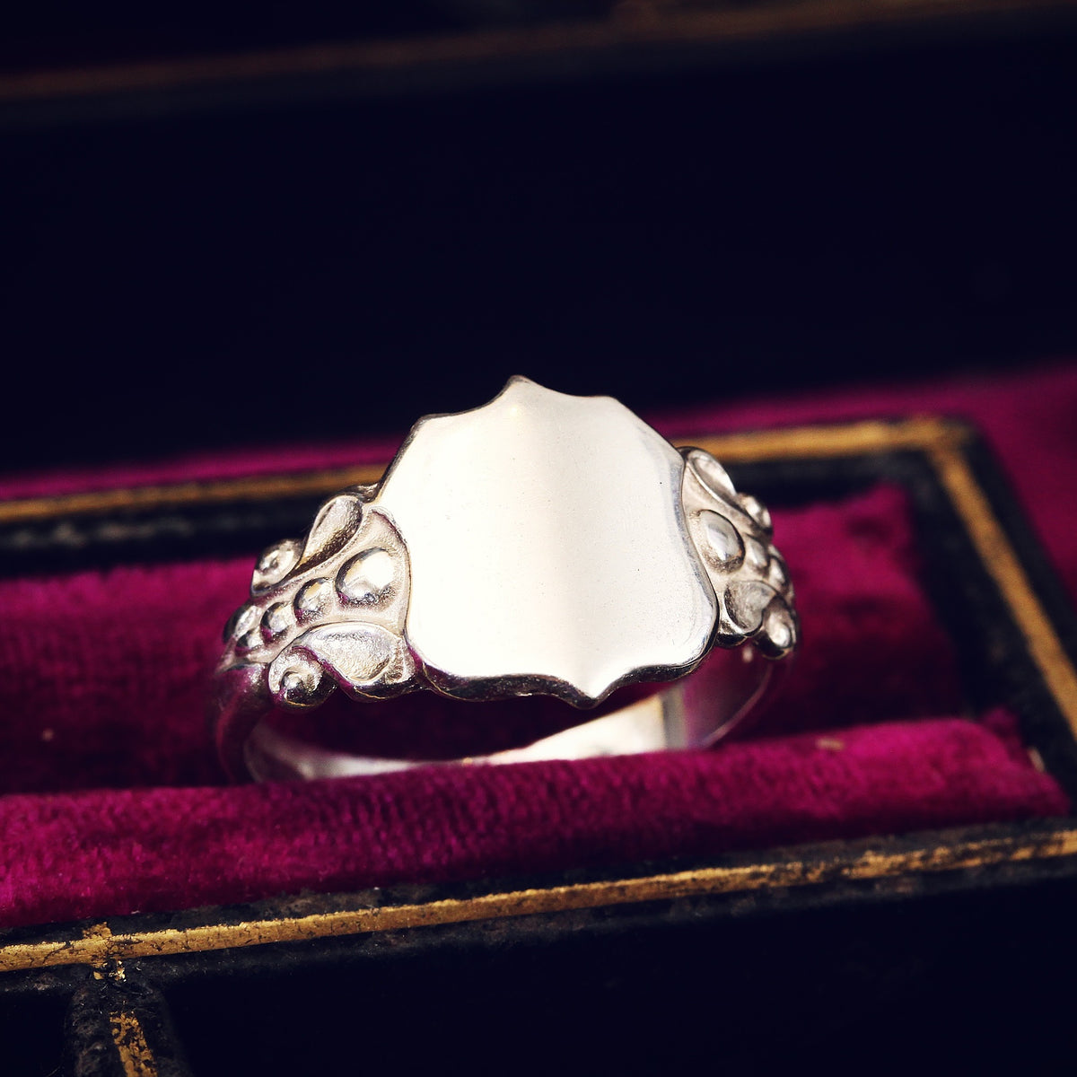 Vintage Style Silver Shield Signet Ring
