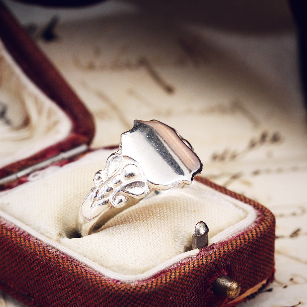 Vintage Style Silver Shield Signet Ring