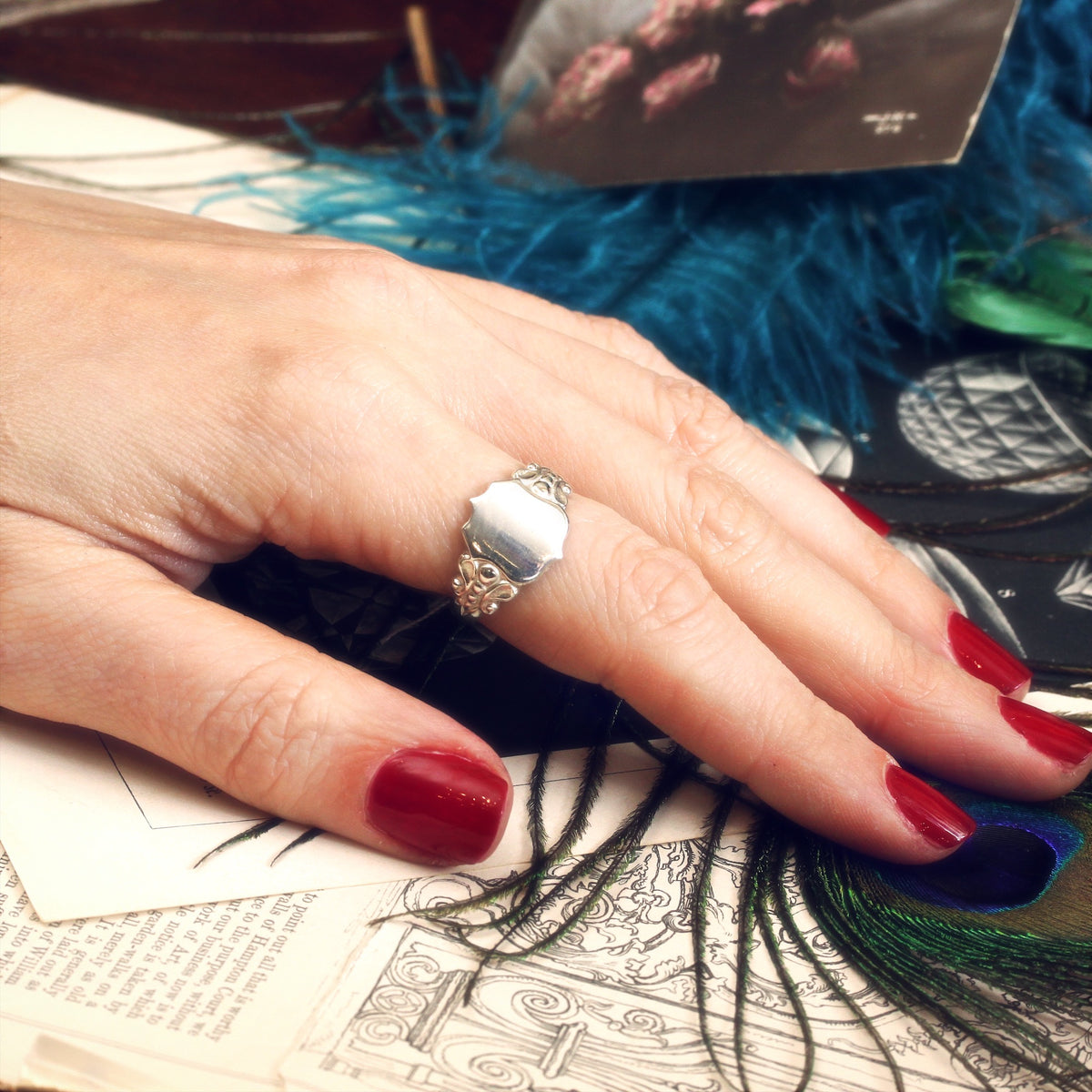 Vintage Style Silver Shield Signet Ring