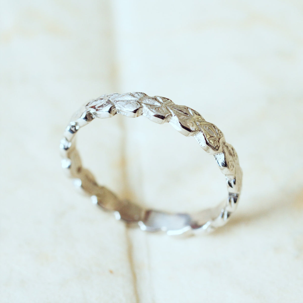 Vintage Style 'Leaves' White Gold Wedding Ring